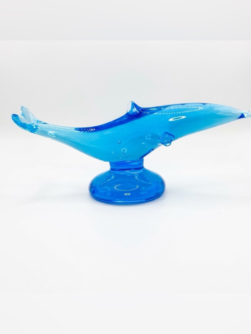 Vintage 1992 Ron Ray Signed Blue Art Glass Dolphin Figurine Sculpture